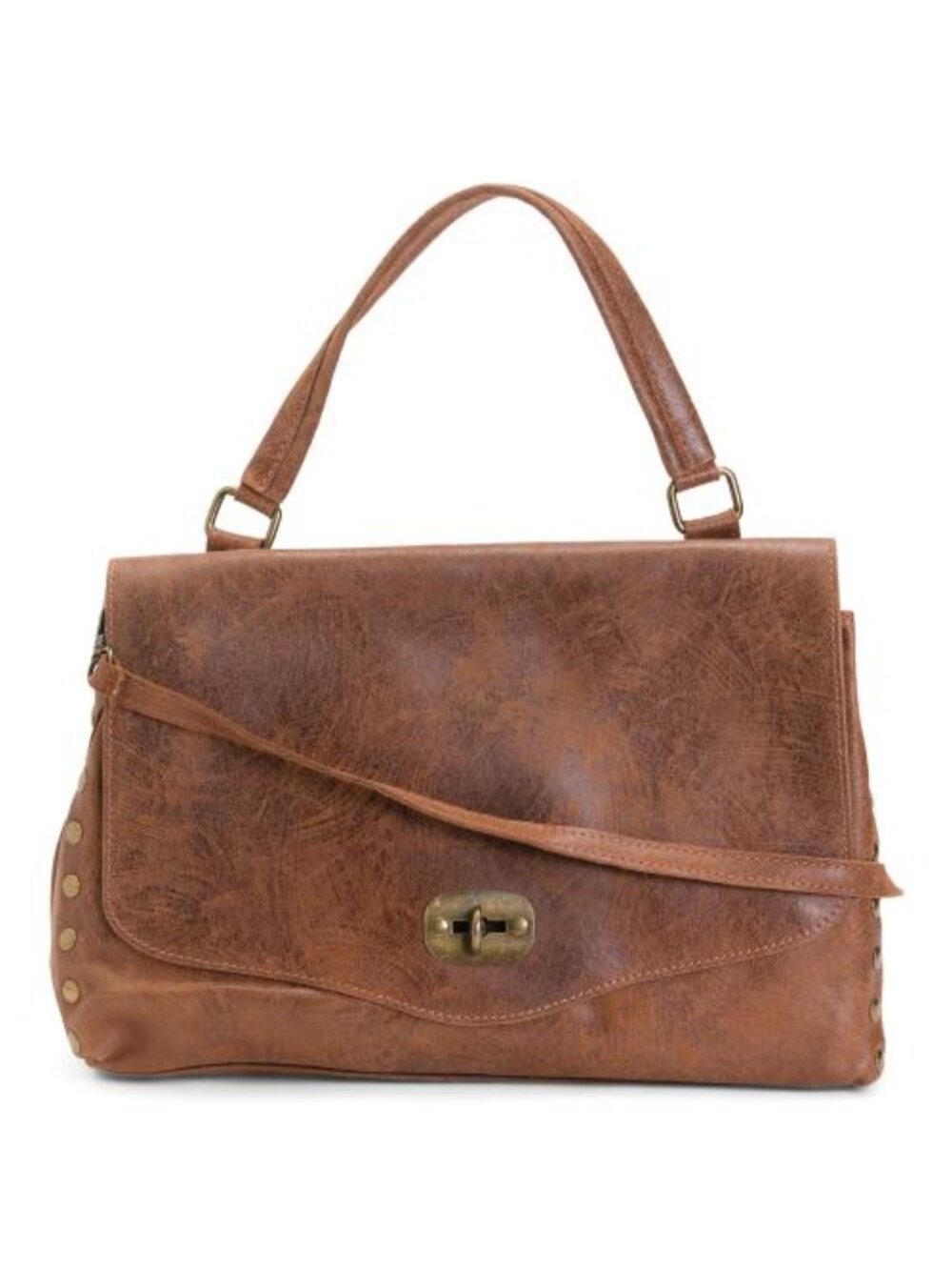 CHIARA FERRETTI Made In Italy Leather Brushed Large Flap Over Satchel